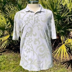 Tommy Bahama Vintage Ivory Tropical Polo Size M Leaves Golf Shirt Retro Soft